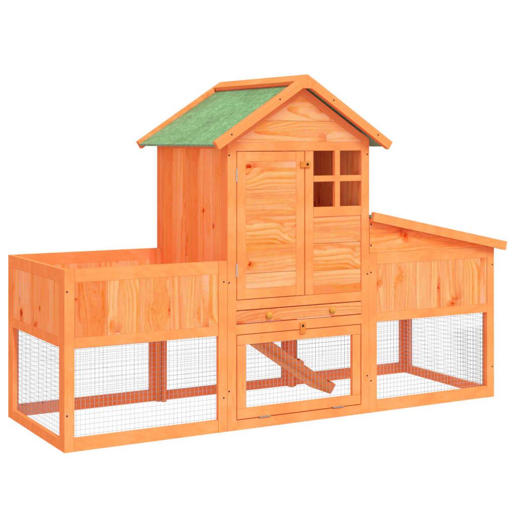 Vidaxl Conejera De Madera Maciza De Pino Marrón 170x63x113 Cm_0