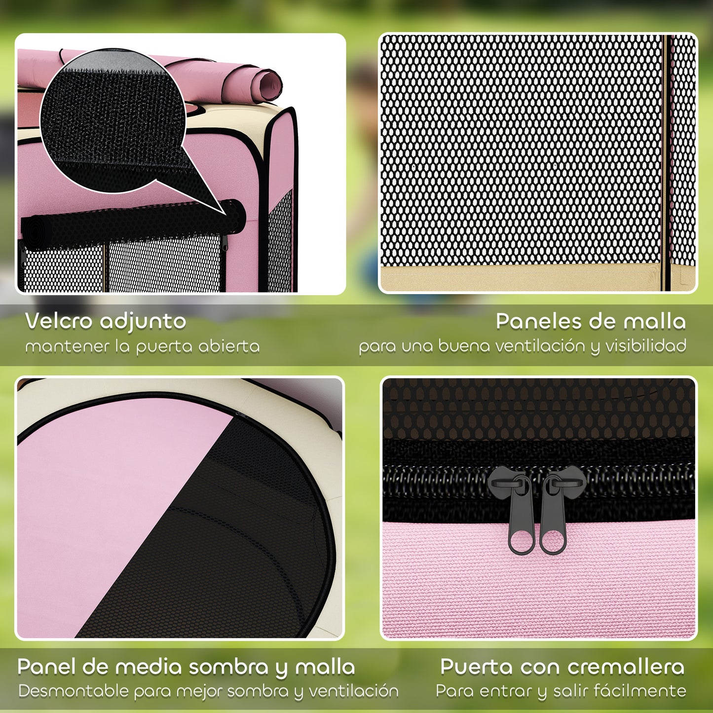 Pawhut Parque Para Mascotas Plegable 120x120x58 Cm Impermeable Tela Oxford Rosa_5