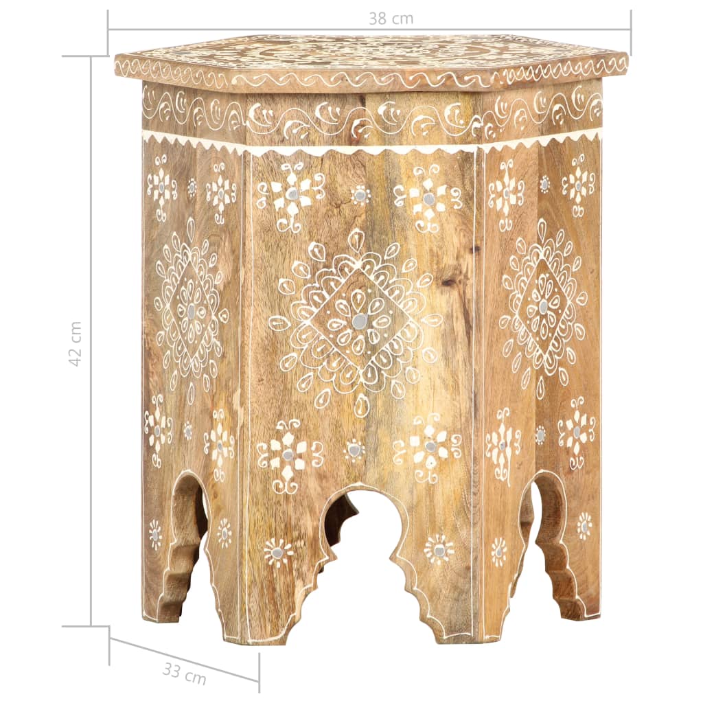 Mesa Auxiliar Pintada A Mano Madera Maciza De Mango 38x33x42 Cm_2