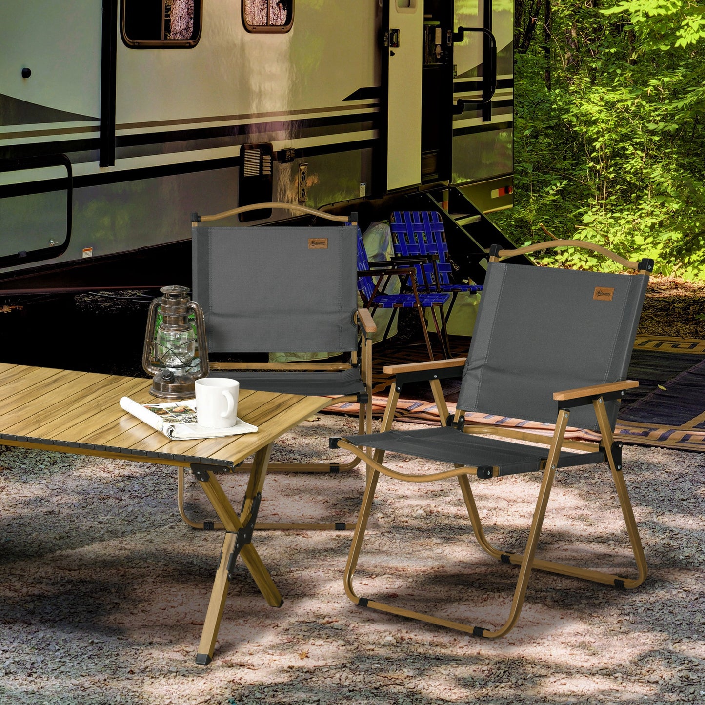 Outsunny Pack De 2 Sillas Plegable De Camping Con Reposabrazos Gris Oscuro_1