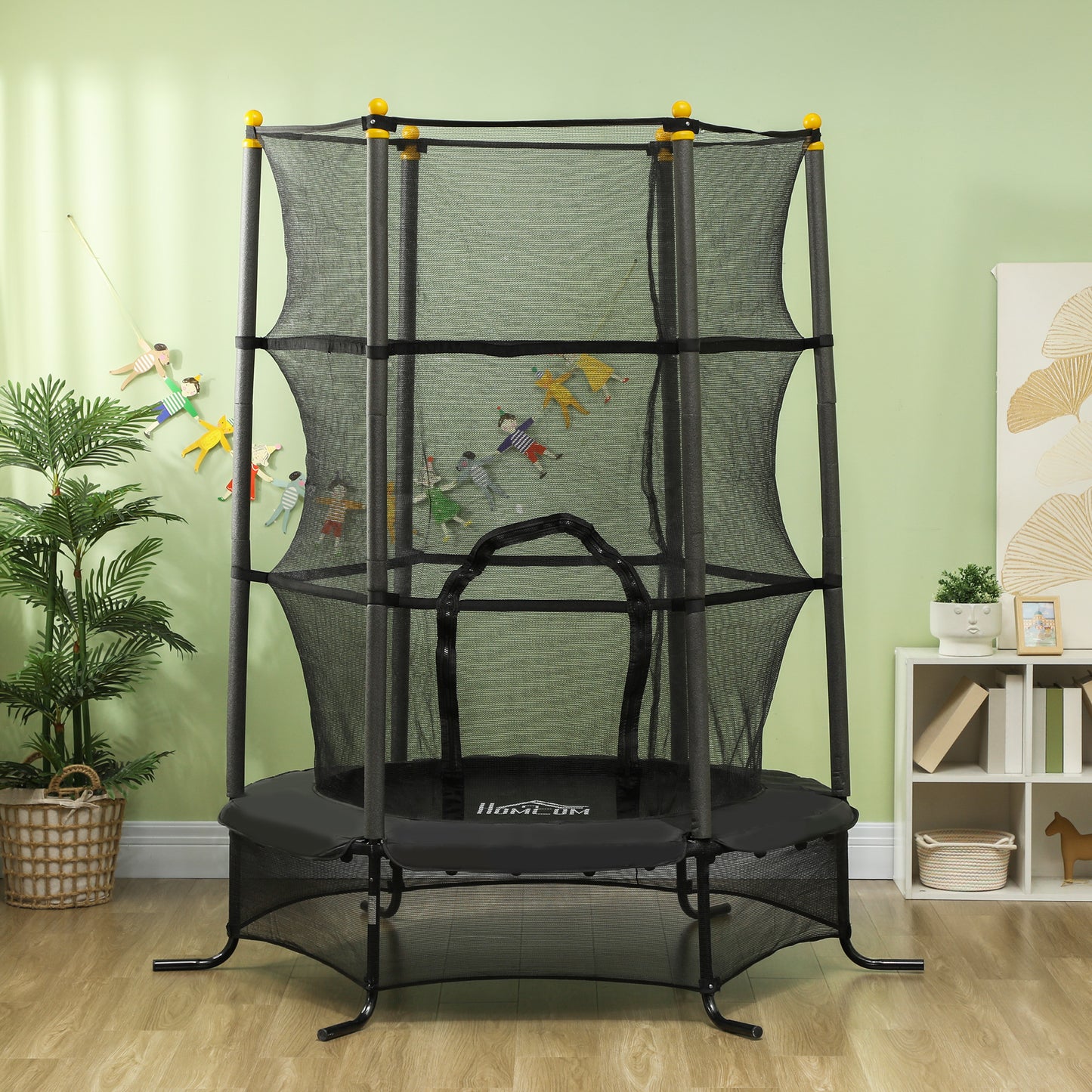 Homcom Cama Elástica Infantil Ø163 Cm Con Red De Seguridad Negro_1