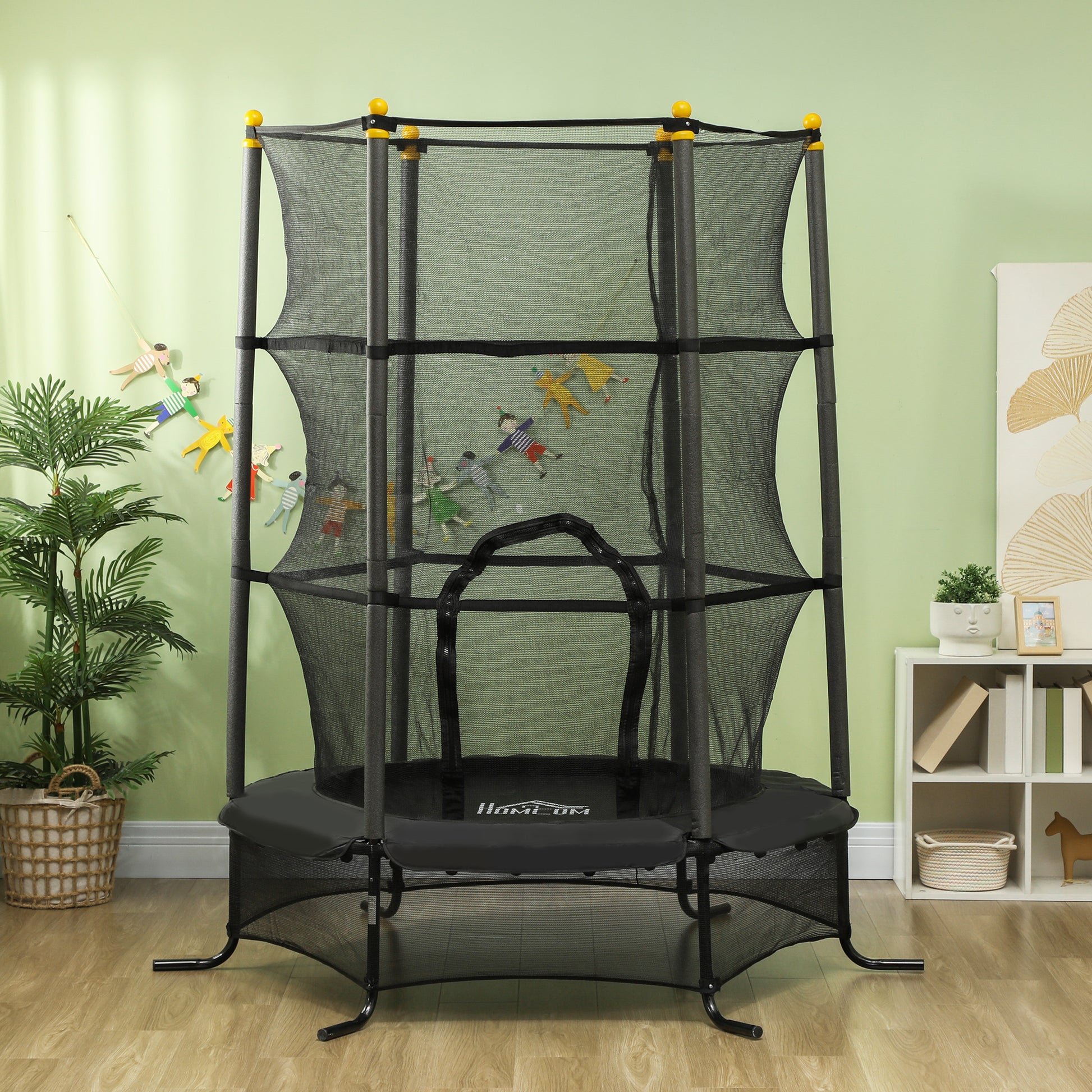 Homcom Cama Elástica Infantil Ø163 Cm Con Red De Seguridad Negro_1