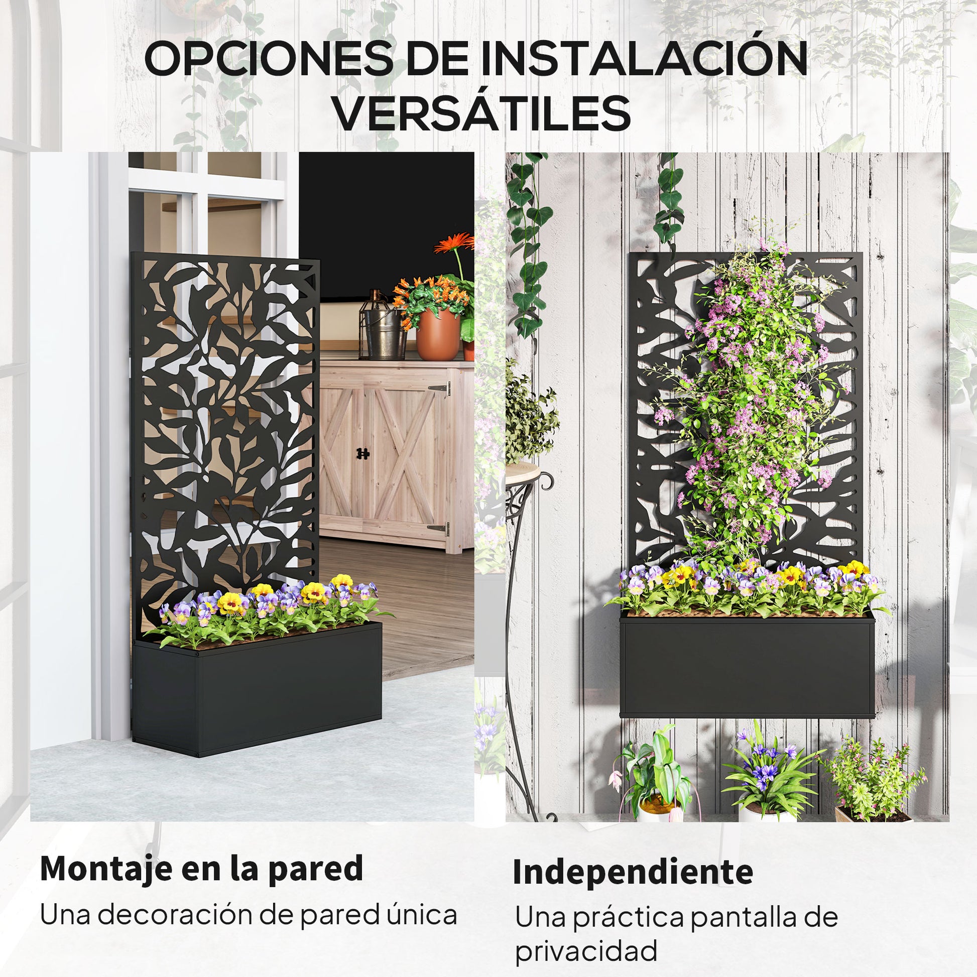 Outsunny Jardinera Exterior Grande De Metal Con Pantalla De Privacidad Negro_4