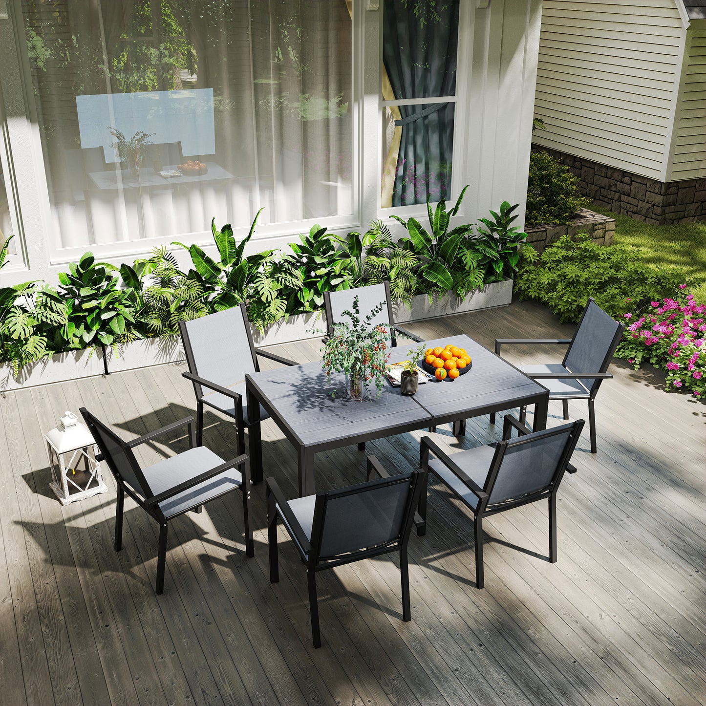 Outsunny Conjunto De Mesa Y Sillas Jardín De 7 Piezas Con Sillas Apilables Gris_4