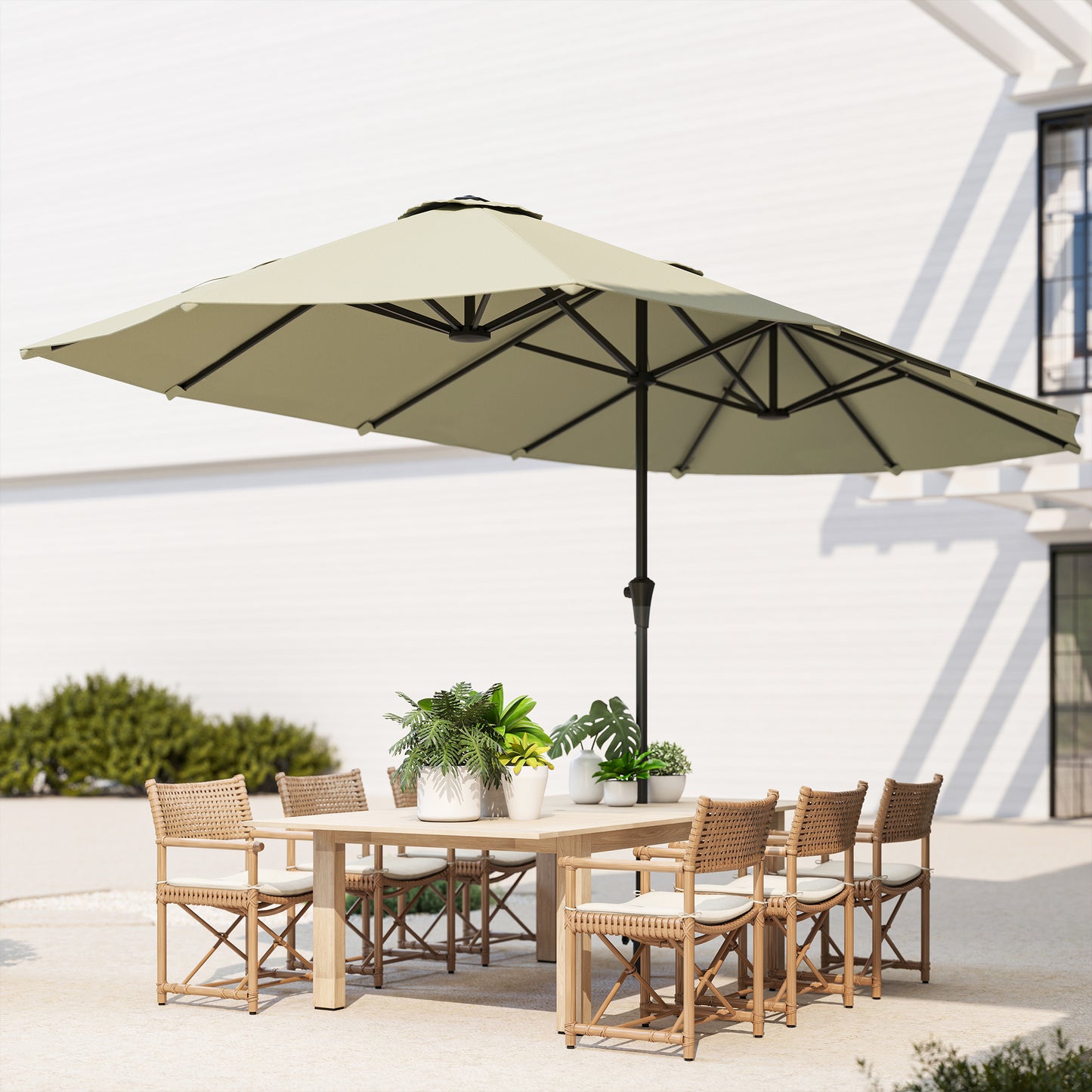 Outsunny Sombrilla Doble 4x2,2 M Con Manivela Manual Impermeable Crema_4
