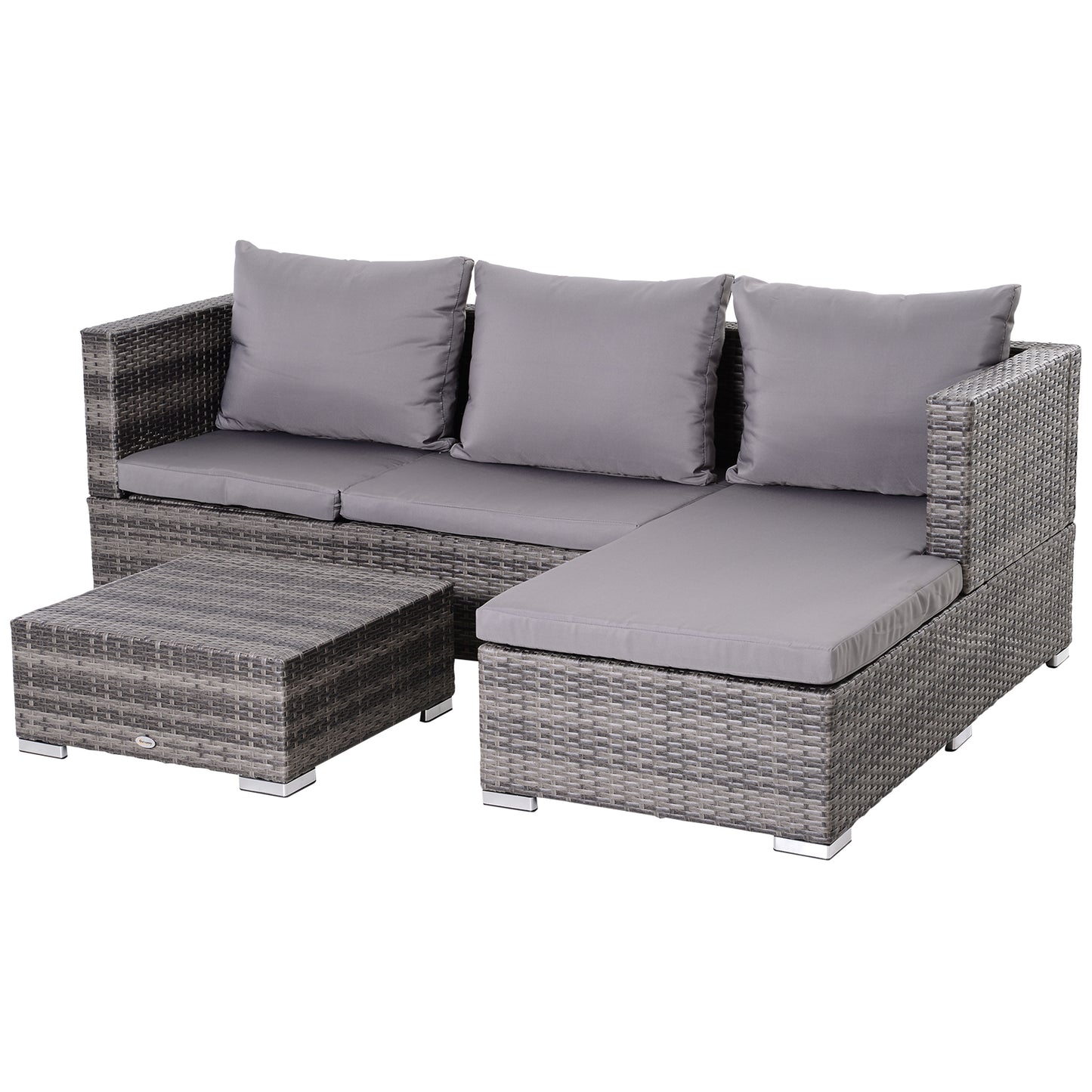Outsunny Conjunto De Sofás De Ratán 3 Piezas Almacenaje Respaldo Ajustable Gris_0