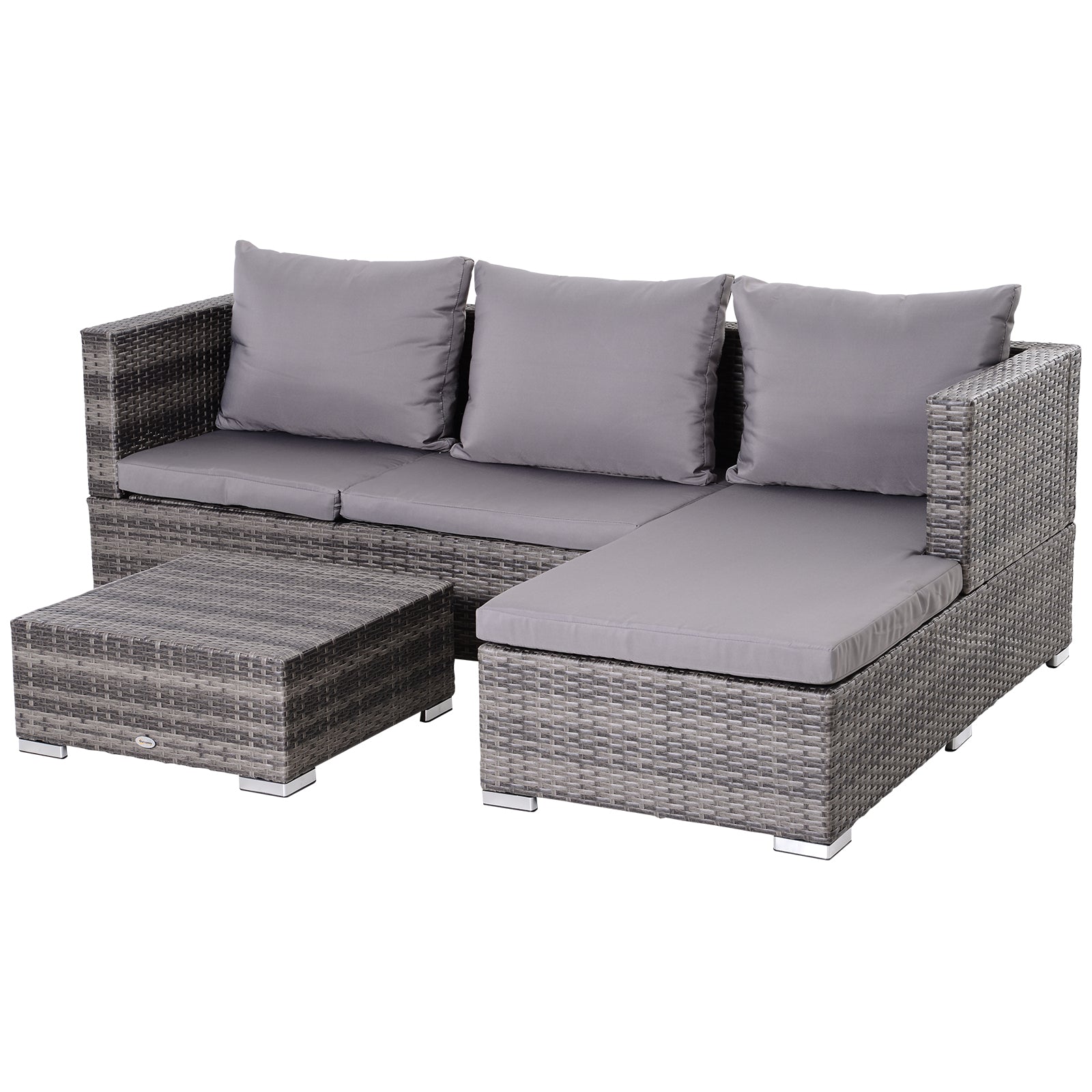 Outsunny Conjunto De Sofás De Ratán 3 Piezas Almacenaje Respaldo Ajustable Gris_0