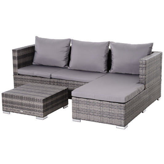 Outsunny Conjunto De Sofás De Ratán 3 Piezas Almacenaje Respaldo Ajustable Gris_0