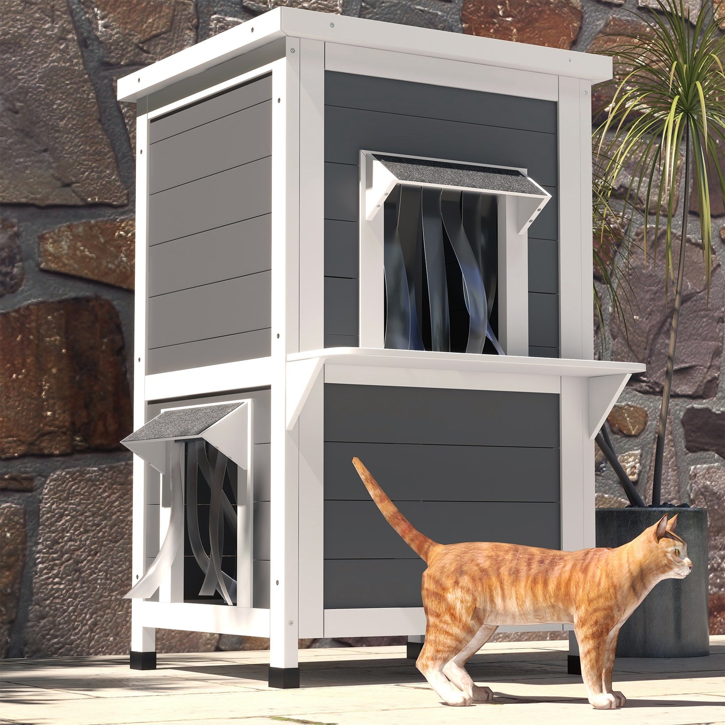 Pawhut Caseta Para Gatos De Madera 60x60x81,5 Cm Casa Para Gatos De 2 Niveles_4