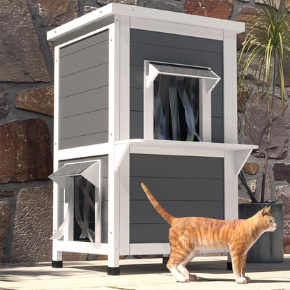Pawhut Caseta Para Gatos De Madera 60x60x81,5 Cm Casa Para Gatos De 2 Niveles_4