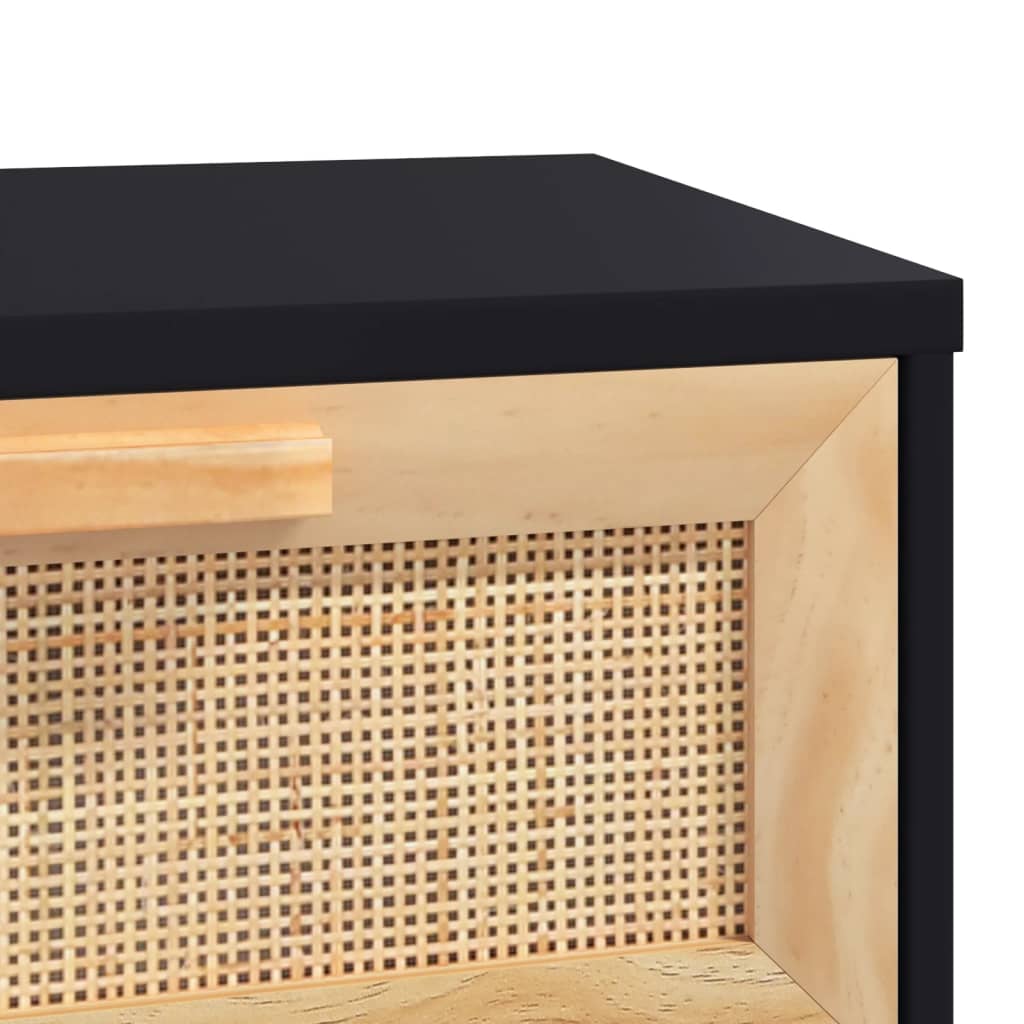 Mesa Consola Madera Pino Maciza Ratán Natural Negro 80x30x75 Cm_4