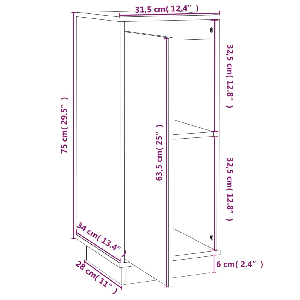 Aparador De Madera Maciza De Pino Marrón Miel 31,5x34x75 Cm / Vetonek_5