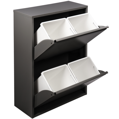 Cubo De Basura Metálico Con 4 Compartimentos Negro Para Reciclaje_0