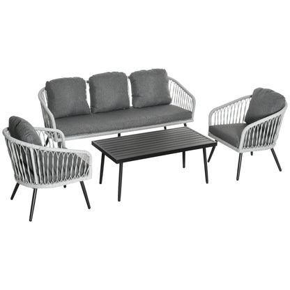 Outsunny Conjunto Muebles Ratán Jardín Mesa Sofá De 3 Plazas Y 2 Sillones Gris_0