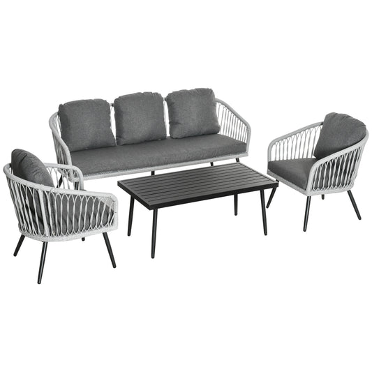 Outsunny Conjunto Muebles Ratán Jardín Mesa Sofá De 3 Plazas Y 2 Sillones Gris_0