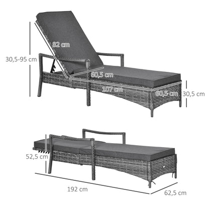 Outsunny Conjunto De 2 Tumbonas De Ratán Jardín Con Respaldo Ajustable Cojines_2