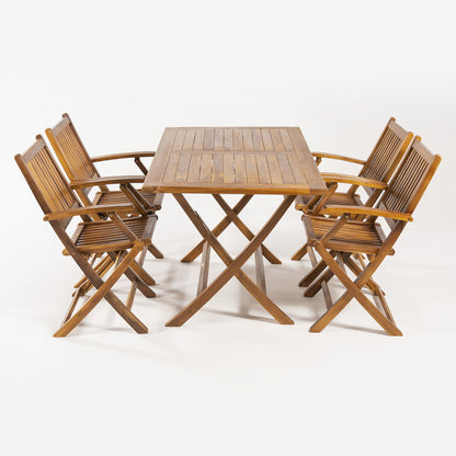 Conjunto Para Jardín De Madera Teca, Mesa Rectangular 140 Cm Y 4 Sillones Plegables, Madera Teca Grado A, Tratamiento Al Agua Aplicado_2