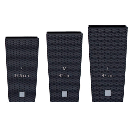 Pack 3 Macetas Altas Prosperplast (11,4/16,3/19 Litros) Rato Square De Plastico En Color Antracita Con Deposito._0