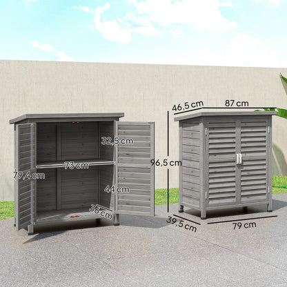 Outsunny Cobertizo Almacenamiento Madera Jardín 2 Estantes Interiores Gris_2