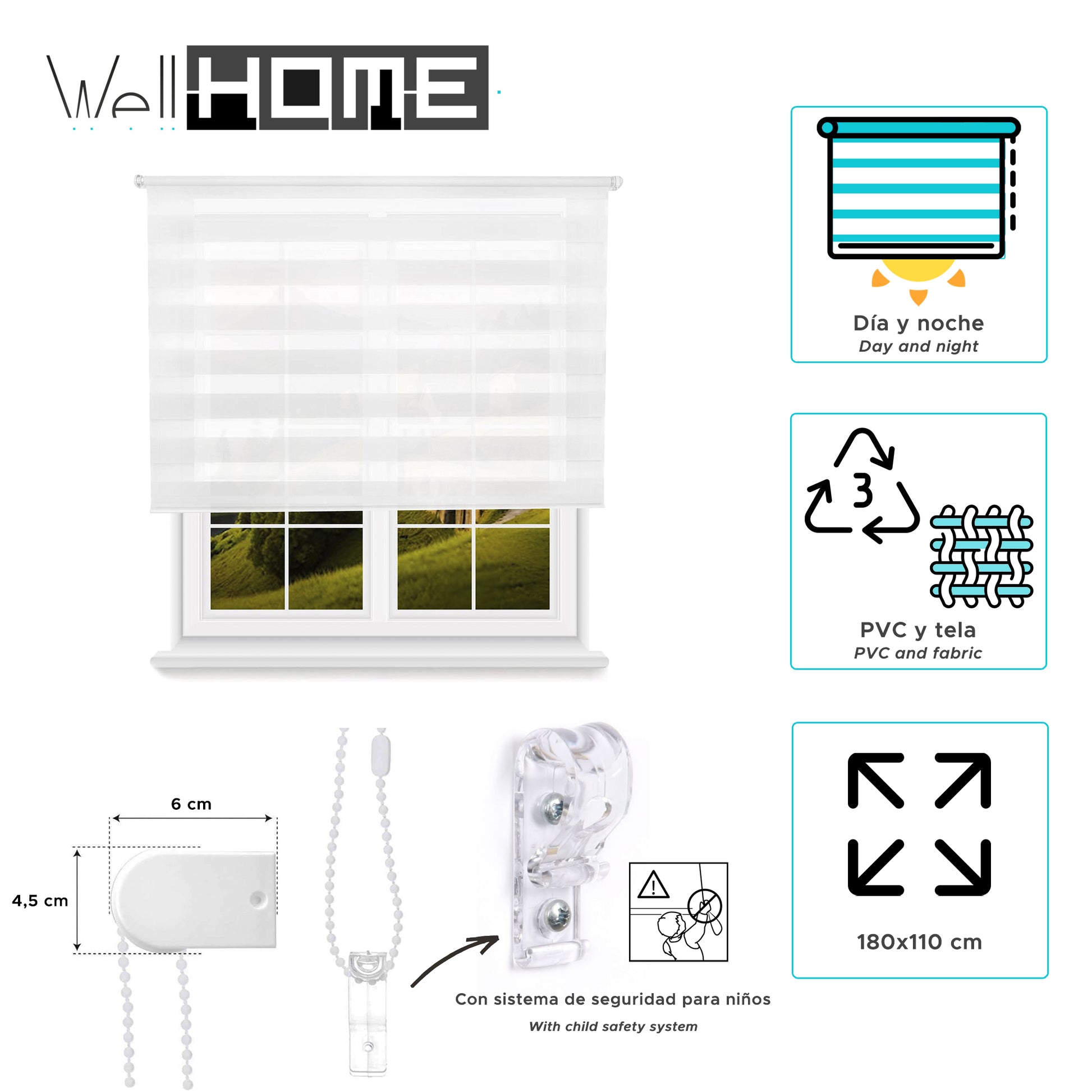 Estor Blanco 180x110cm Enrollable Día/noche Wellhome_1