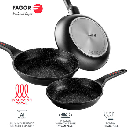 Batería Cocina Inducción 7 Piezas, Antiadherente Sin Pfoa, Aluminio Fundido, Cazuelas Sartenes Fagor Alutherm Negro_2