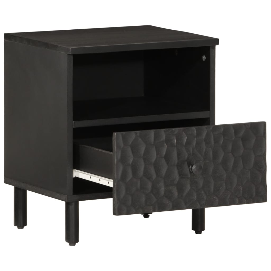 Mesita De Noche De Madera Maciza De Mango Negra 40x33x46 Cm_0
