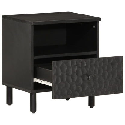 Mesita De Noche De Madera Maciza De Mango Negra 40x33x46 Cm_0