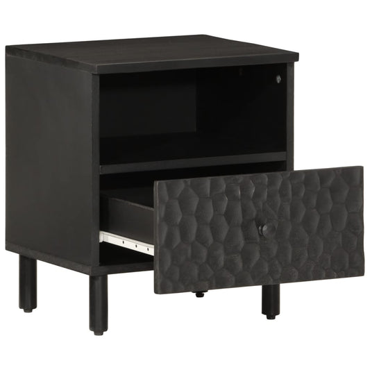 Mesita De Noche De Madera Maciza De Mango Negra 40x33x46 Cm_0