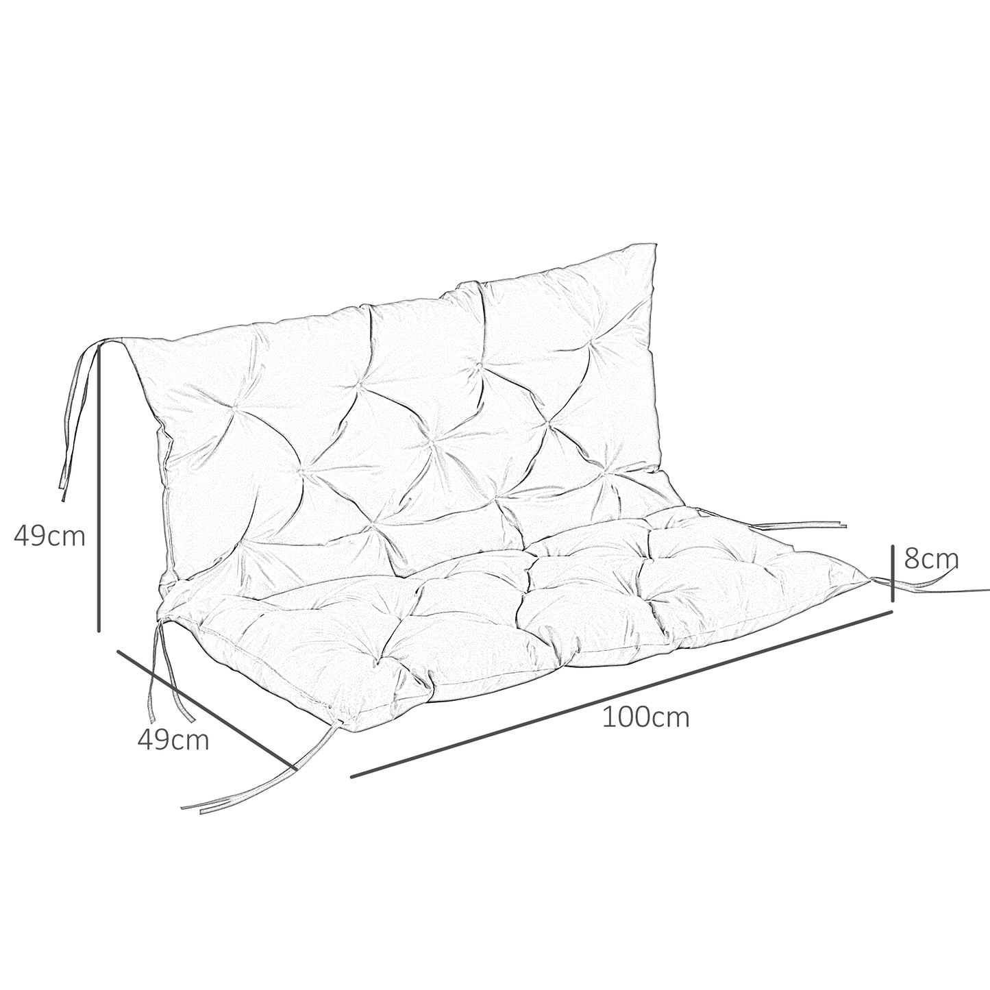 Outsunny Cojín Para Banco Con Respaldo De 2 Plazas 100x98x8 Cm Negro_2