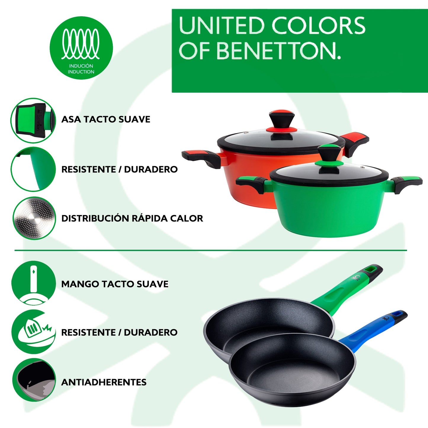 Set De 2 Cacerolas Con Tapa 24/28cm + Juego De 2 Sartenes 20/24cm Benetton._1