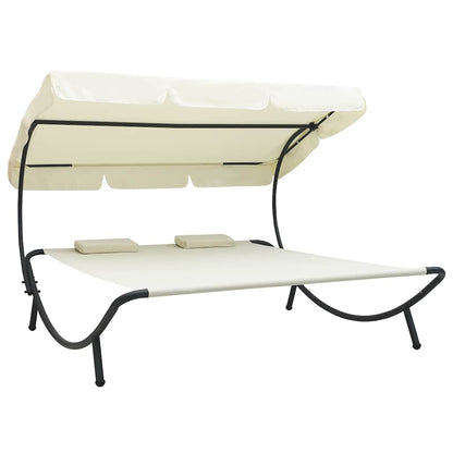 Vidaxl Tumbona De Exterior Con Dosel Y Almohadas Blanco Crema_0