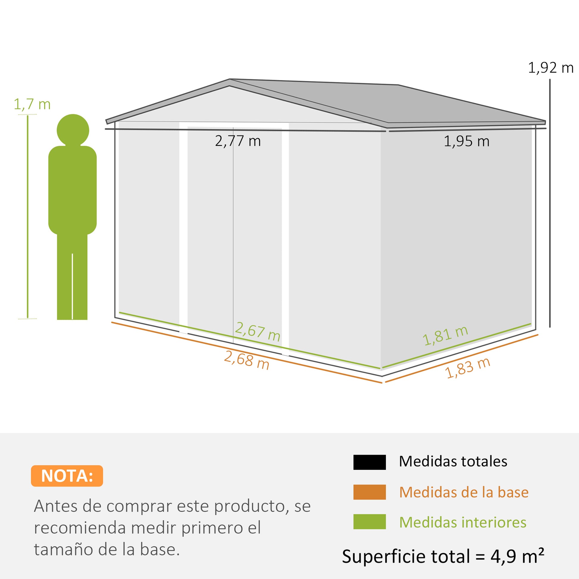Outsunny Caseta De Jardín De Exterior 4,9 M² 277x195x192 Cm Gris Oscuro_2