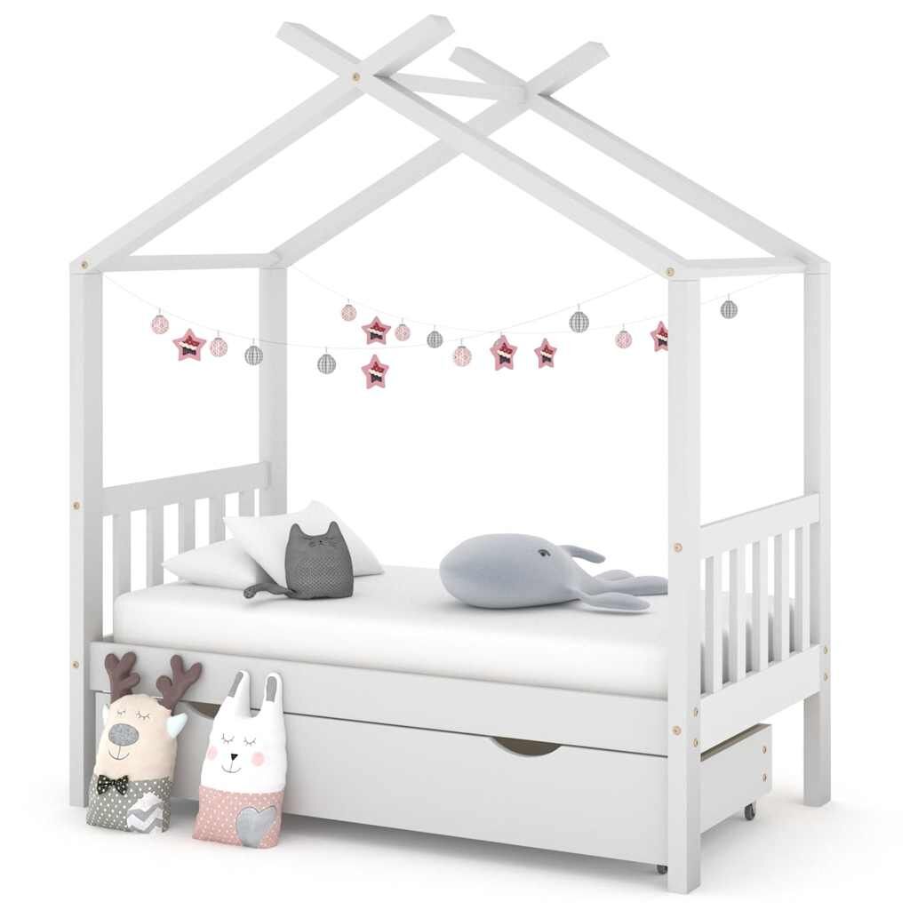 Vidaxl Estructura De Cama Niños Y Cajón Madera Maciza Blanca 70x140 Cm_1