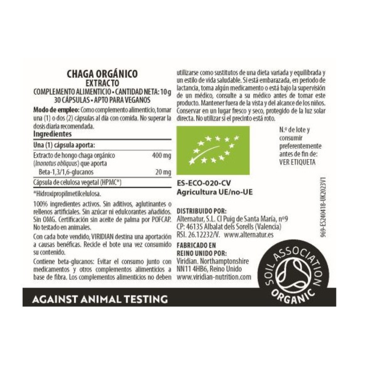 Chaga orgánico extracto Viridian 30 cápsulas