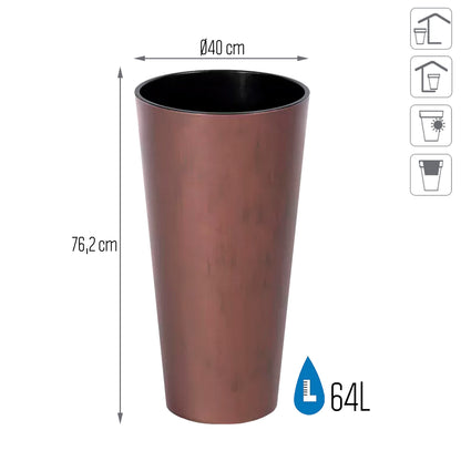 Maceta Tubus Slim Corten 64l., Con Depósito, Dimensiones (mm) 400x400x762, Color Cobre_2