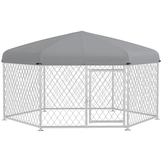 Pawhut Perrera De Exterior Con Toldo Impermeable Y Anti-uv 210x185x150 Cm Plata_0