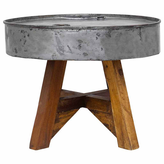 Mesa De Centro De Madera Reciclada Mixta Plateado 60x45 Cm_0