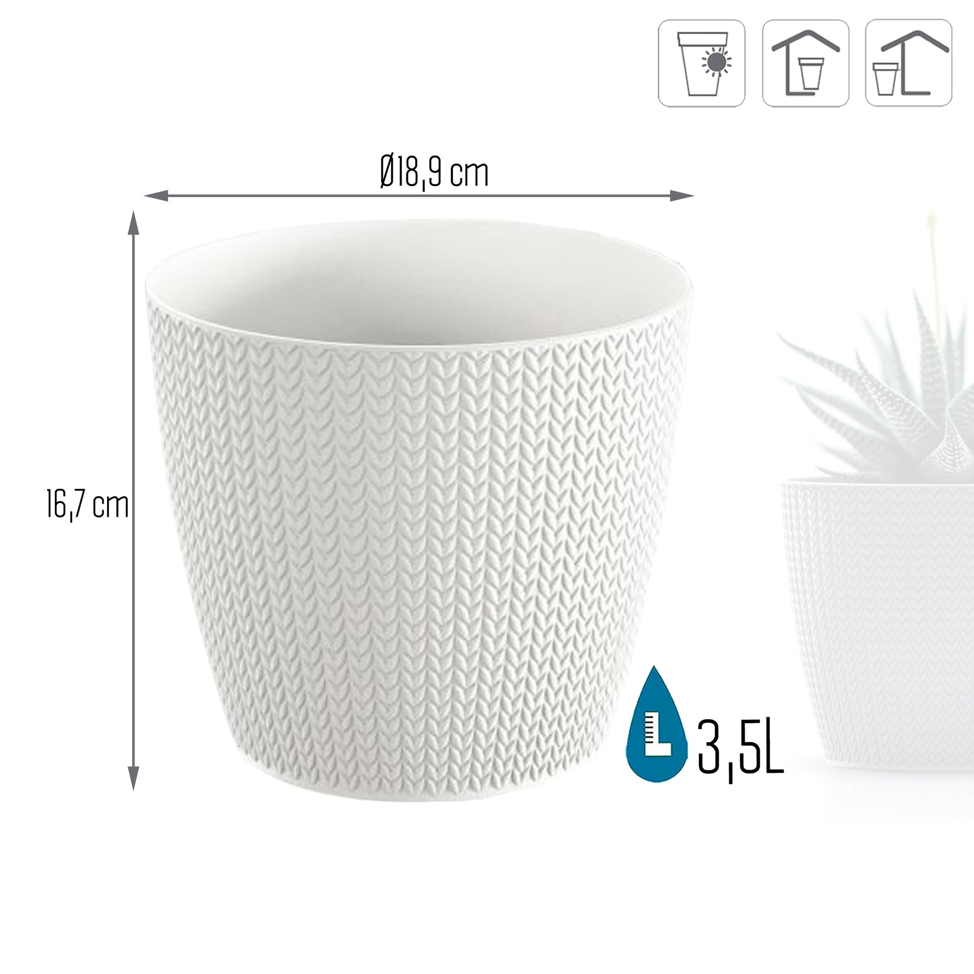 Maceta Wheaty 3,5l., Dimensiones (mm) 189x189x167, Color Blanco_2