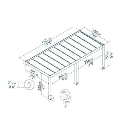 Pérgola adosada de madera de cedro Helsinki 300x665 cm Canopia