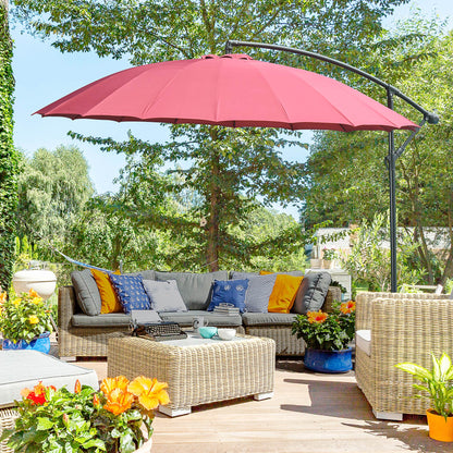 Outsunny Sombrilla Jardín Ø300 Cm Con Manivela Manual Base Cruzada Rojo_1