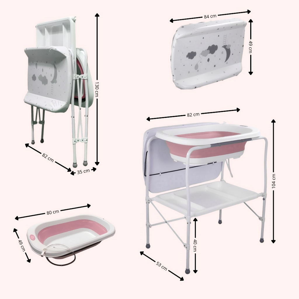 Bathby | Bañera Bebé 5 En 1 Plegable Con Soporte, Cojín Antideslizante, Cambiador (rosa Pro)