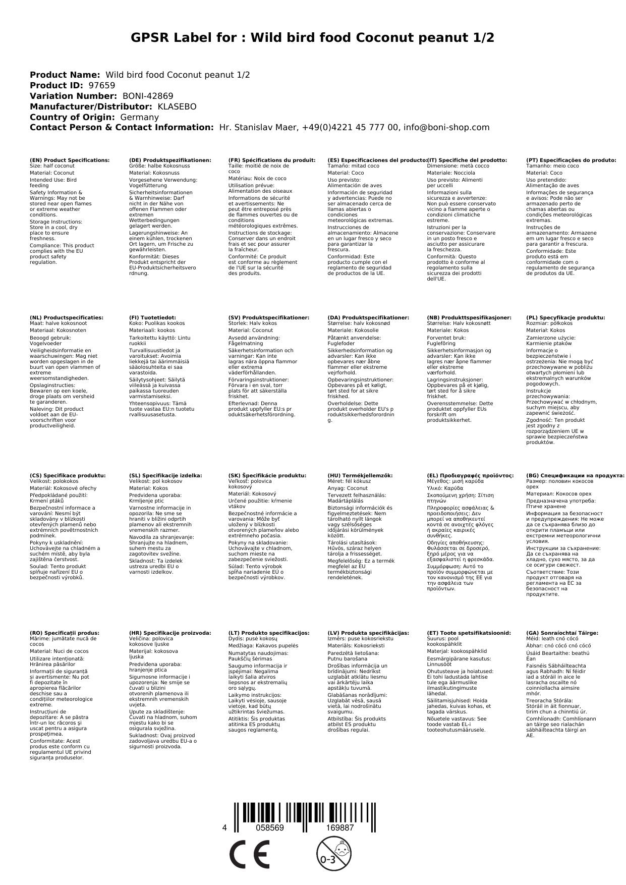 Comida Para Pajaros Silvestres, Coco Y Cacahuetes, 1/2 Coco, Alimento Nutritivo_1