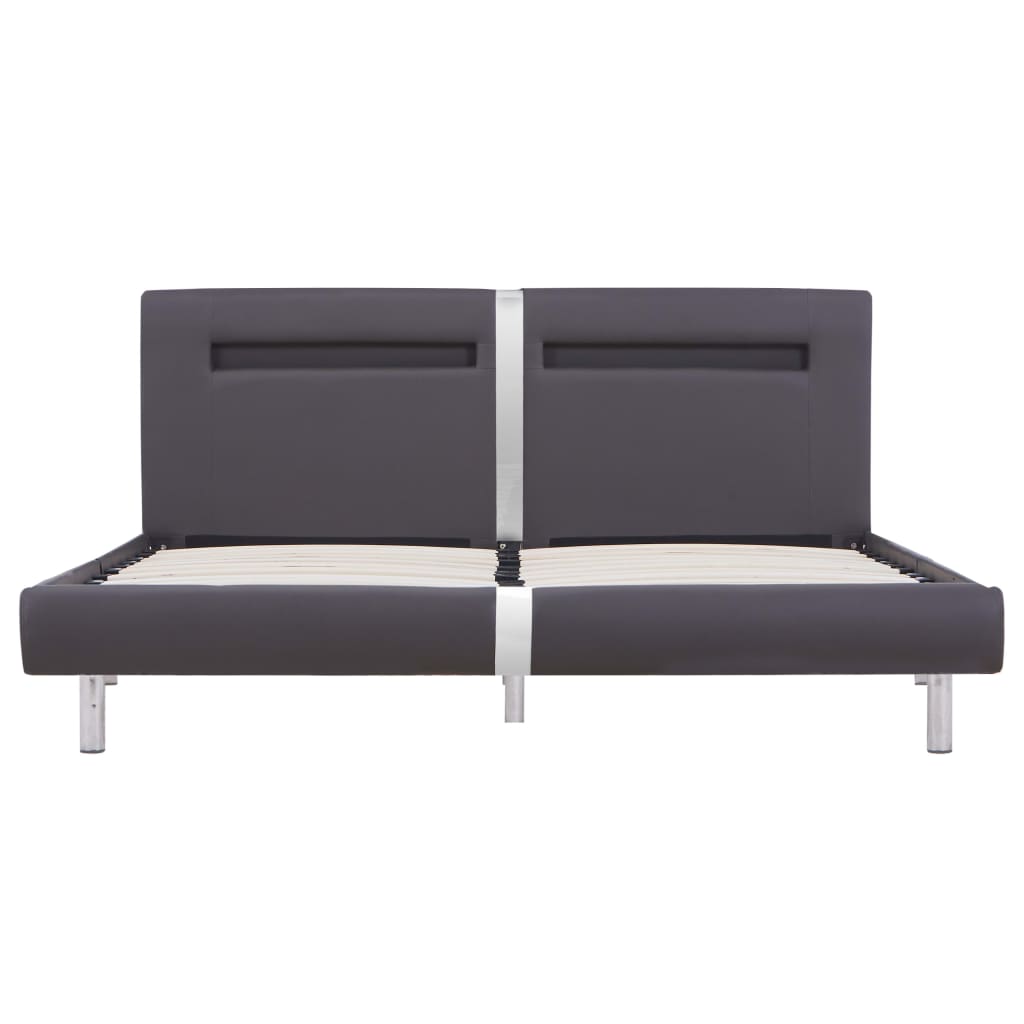 Estructura De Cama Con Led Sin Colchón Cuero Gris 180x200 Cm / Vetonek_4