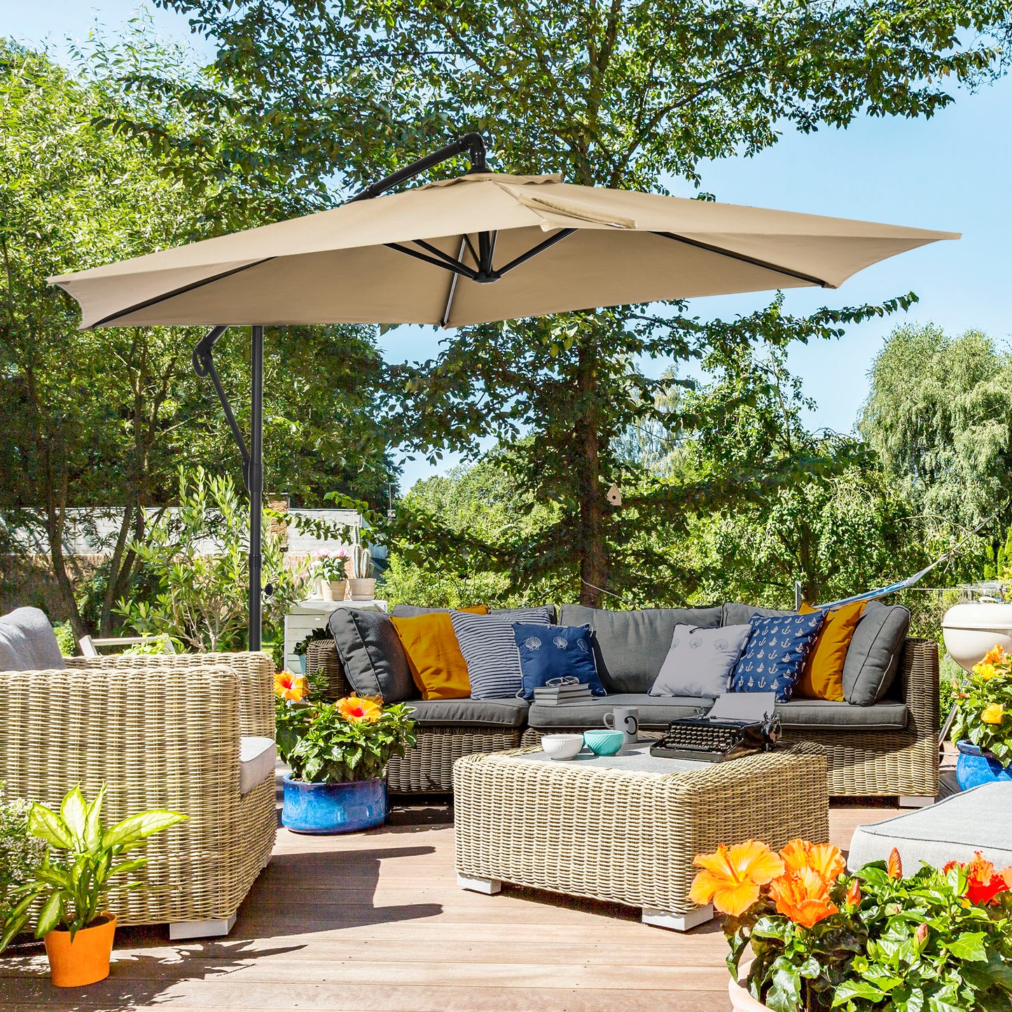 Outsunny Sombrilla Excéntrico Ø295x236 Cm Con Manivela Manual Protección Uv30+_1