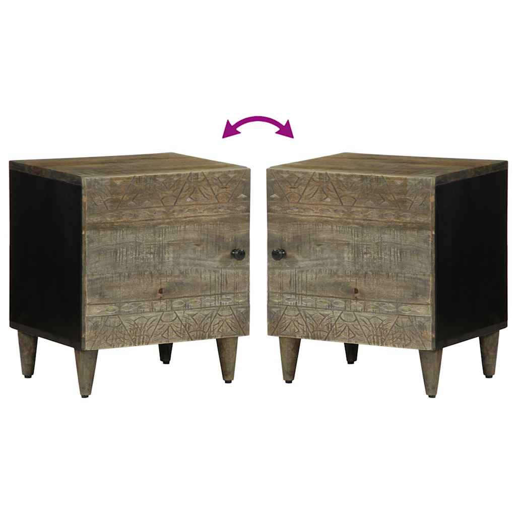 Mesita De Noche De Madera Maciza De Mango Gris Claro 40x33x46cm_4