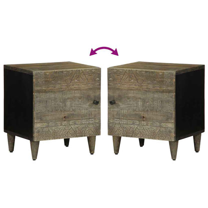 Mesita De Noche De Madera Maciza De Mango Gris Claro 40x33x46cm_4