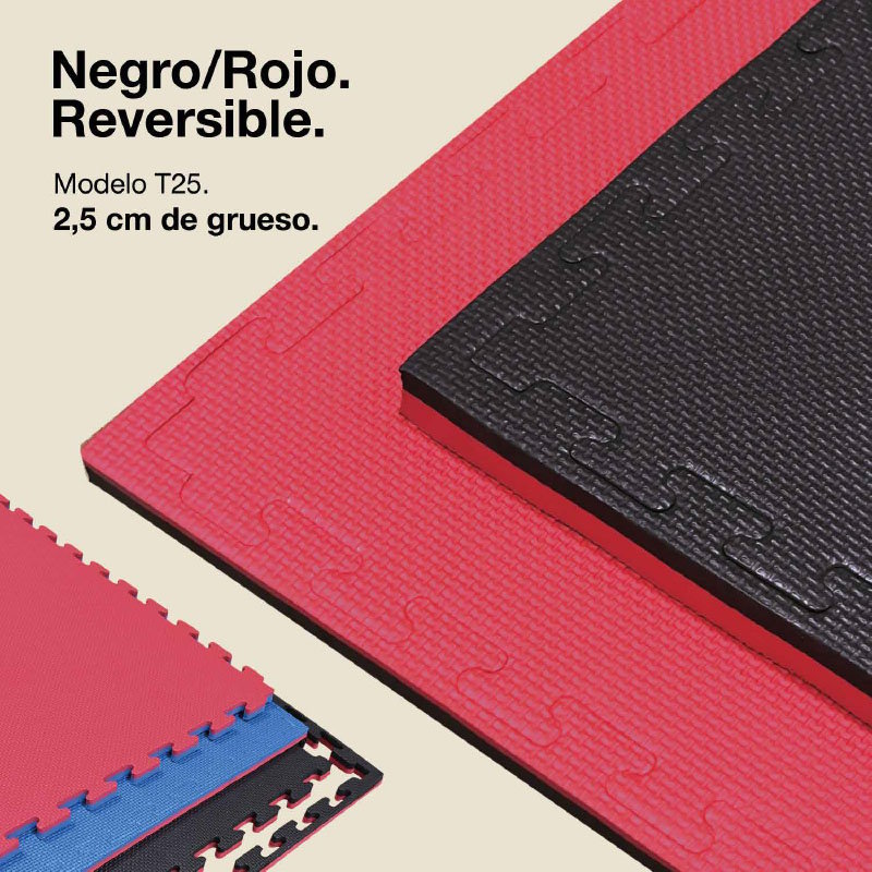 Tatami Puzzle 2,5cm 100x100cm – Superficie T Negro/rojo Jowy_0