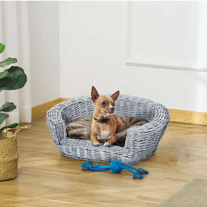 Pawhut Cama Para Perros De Mimbre Cesta Gatos Con Cojín Lavable 57x46x17,5 Cm_1