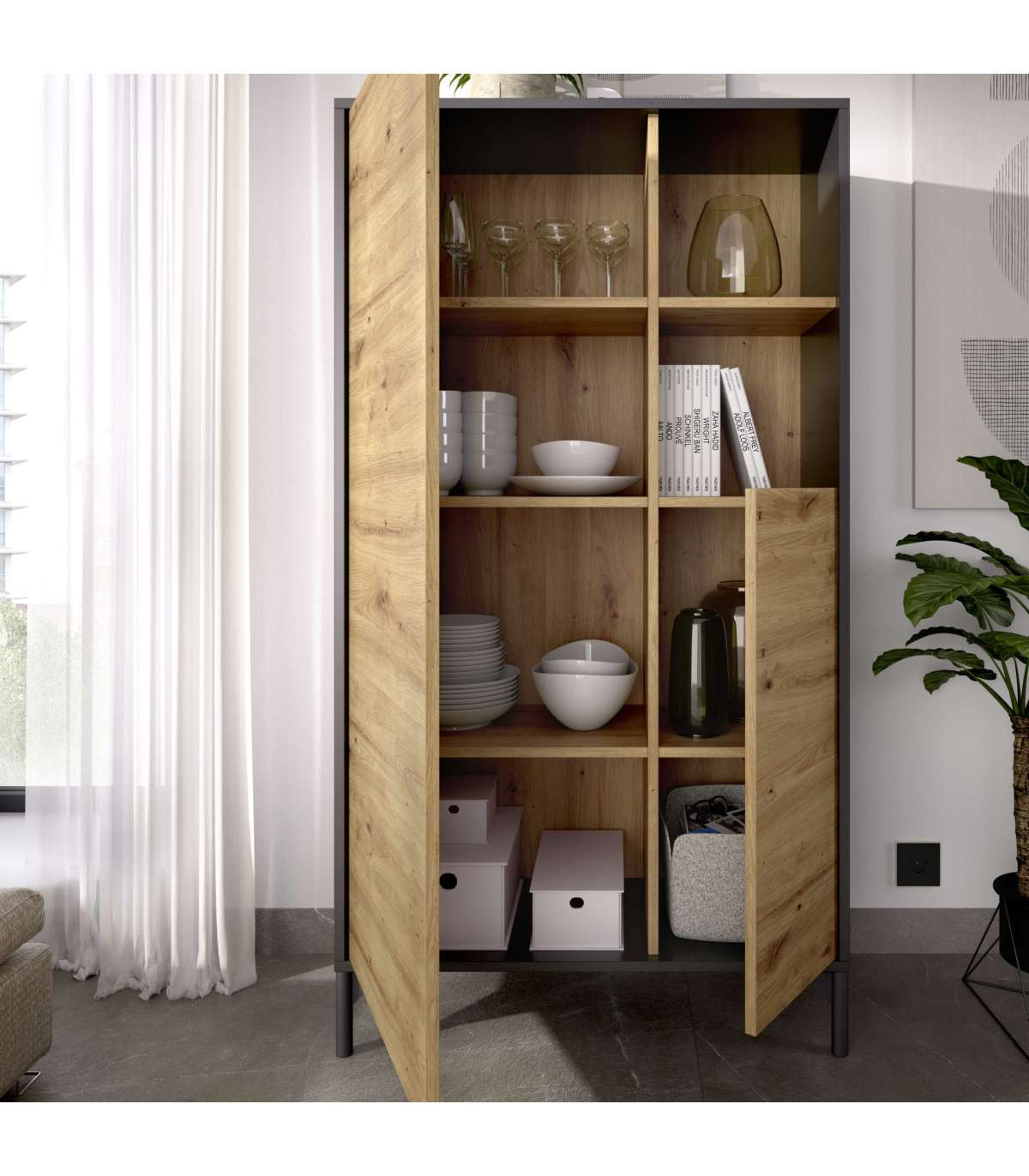 Modulo Alto Tres Puertas Para Salon O Cocina Duna En Nordic-grafito 143,6 Cm(alto)72,2 Cm(ancho)33,5 Cm(largo)_2
