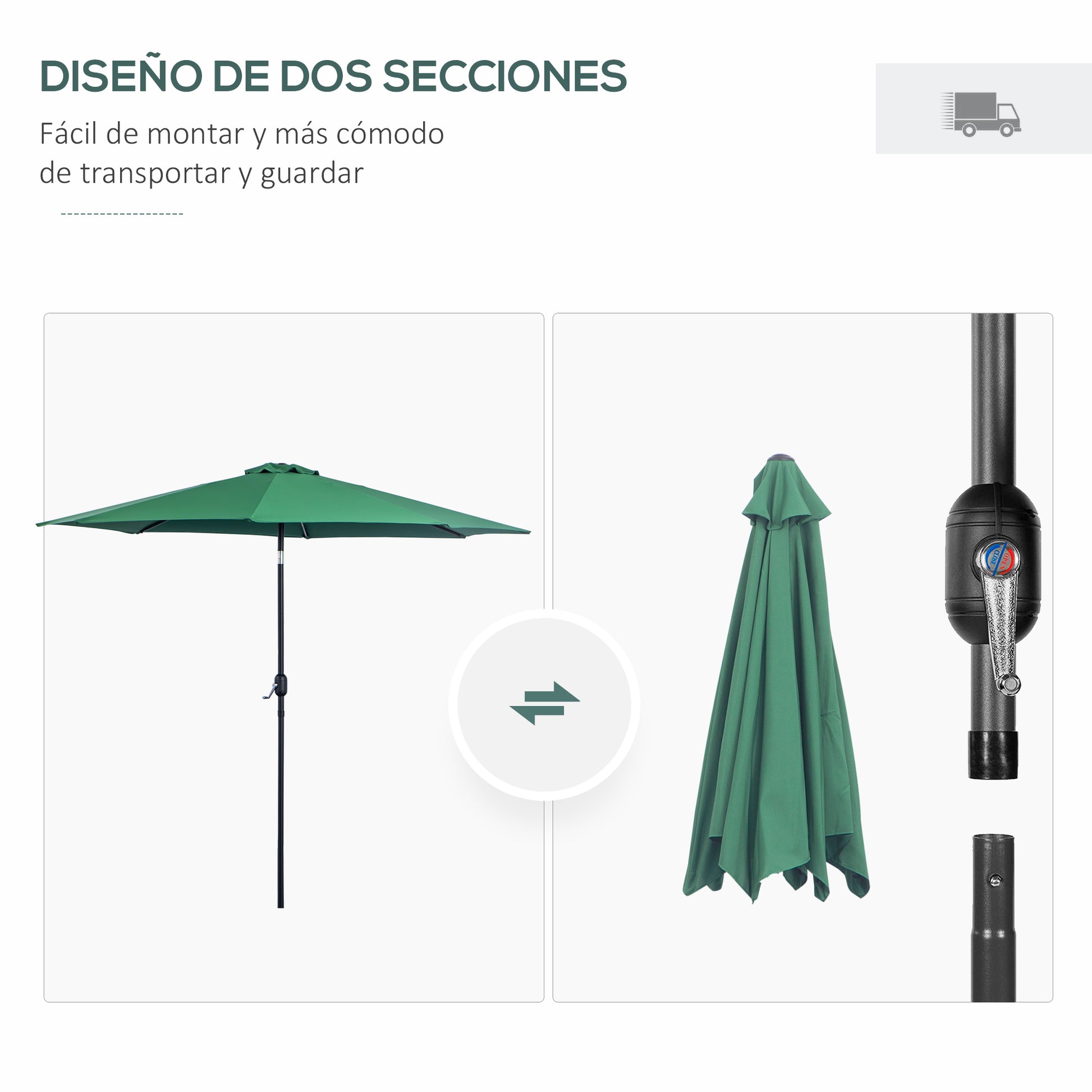 Outsunny Sombrilla De Jardín Ø295x250 Cm Con Manivela E Inclinación Verde_5